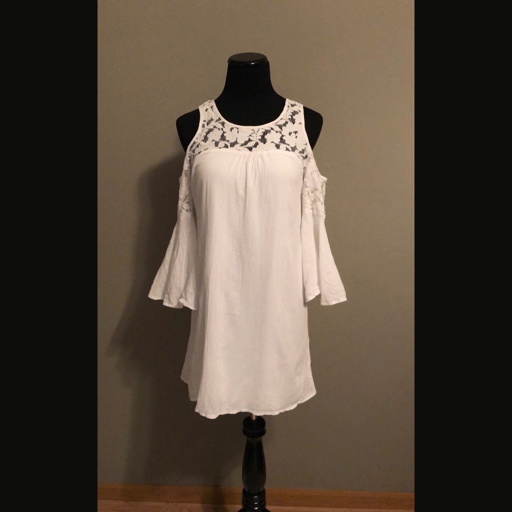 White Lace Cold Shoulder Dress